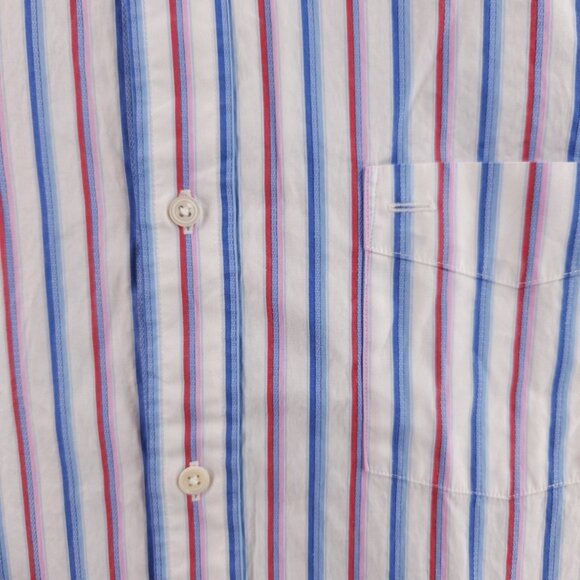 Faconnable Blue Red Pink XL Cotton Club Striped Point French Button Up Pocket - Picture 7 of 16